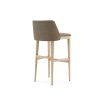 A luxurious bar stool featured in a weave upholstery with a natural ash finish and gold brushed stainless steel accents