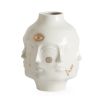 A glamorous glossy porcelain vase by Jonathan Adler with gorgeous gold symbols