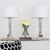 Nickel column table lamp with white shade