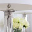 Nickel column table lamp with white shade