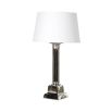 Nickel column table lamp with white shade