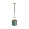 Green ceiling light with brass ring detail and suspension fixture