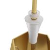 Hexagonal, antique-brass steel shade adorned with a white alabaster finial