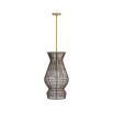 Black rattan pendant light with curvaceous silhouette and brass drop