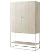 Natural leather bar cabinet with glass insert