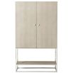 Natural leather bar cabinet with glass insert