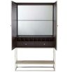 Natural leather bar cabinet with glass insert
