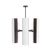 Ribbed, white acrylic and English bronze cylinder with four arms, divided by suspended clear crystal tubes
