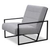Grey chair with gently reclined backrest, padded seats and black legs