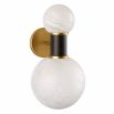 Wall sconce with two contrasting size spheres and black and gold accents