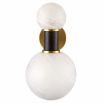 Wall sconce with two contrasting size spheres and black and gold accents