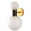 Wall sconce with two contrasting size spheres and black and gold accents