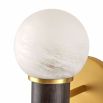 Wall sconce with two contrasting size spheres and black and gold accents