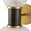 Wall sconce with two contrasting size spheres and black and gold accents
