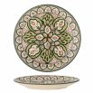 Round plate with green and brown botanical design