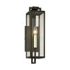 A chic black iron and clear glass wall lantern