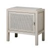 whitewash bedside table with rattan door