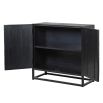 Black wooden cabinet with starburst design and metal frame