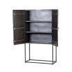 A decadent drinks cabinet with a dark wood decor and a black steel frame