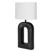 Art-deco inspired table lamp with black textural base and white shade