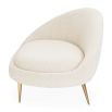 White cream boucle chaise longue with brass legs