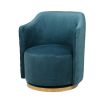teal velvet swivel chair with wooden base 