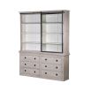 wooden display cabinet with drawers and sliding window