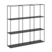 metal shelving with a painted satin black finish
