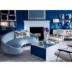 Curved pale blue sofa in boucle finish