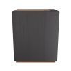 Cube side table in beige leather with dark wood and brass details