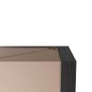 Cube side table in beige leather with dark wood and brass details