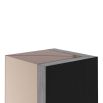 Cube side table in beige leather with dark wood and brass details