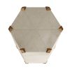 Stone hexagonal shaped side table with geometric brass corners