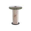 Thick rounded edge glass top side table with wood plinth base