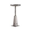 Side table in vintage nickel finish with playful totemic base and circular tabletop