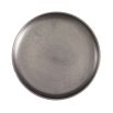 Side table in vintage nickel finish with playful totemic base and circular tabletop