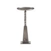 Side table in vintage nickel finish with playful totemic base and circular tabletop