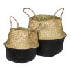 Natural and black woven seagrass baskets set of 2 