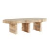 Grooved wooden coffee table with three legs and oval table top