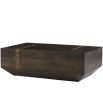 Angular rectangular cocktail table in dark wood finish.