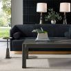 Rectangular cocktail table with simple frame and stitched leather covering