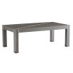 Rectangular cocktail table with simple frame and stitched leather covering