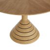 Round wooden table top with sculptural hourglass silhouette and brass inlays