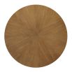 Round wooden table top with sculptural hourglass silhouette and brass inlays