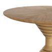 Round wooden table top with sculptural hourglass silhouette and brass inlays
