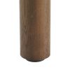 Circular wooden finish dining table with ribbed detailing and bronze finished fixings.