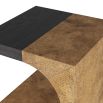 C-shaped side table hand-hammered in antique brass split with contrasting ebony oak