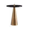 Side table with sharp antique brass base and black round table top