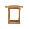 Side table with X frame and circular tabletop in blonde burl olive ash veneer