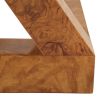 Side table with X frame and circular tabletop in blonde burl olive ash veneer